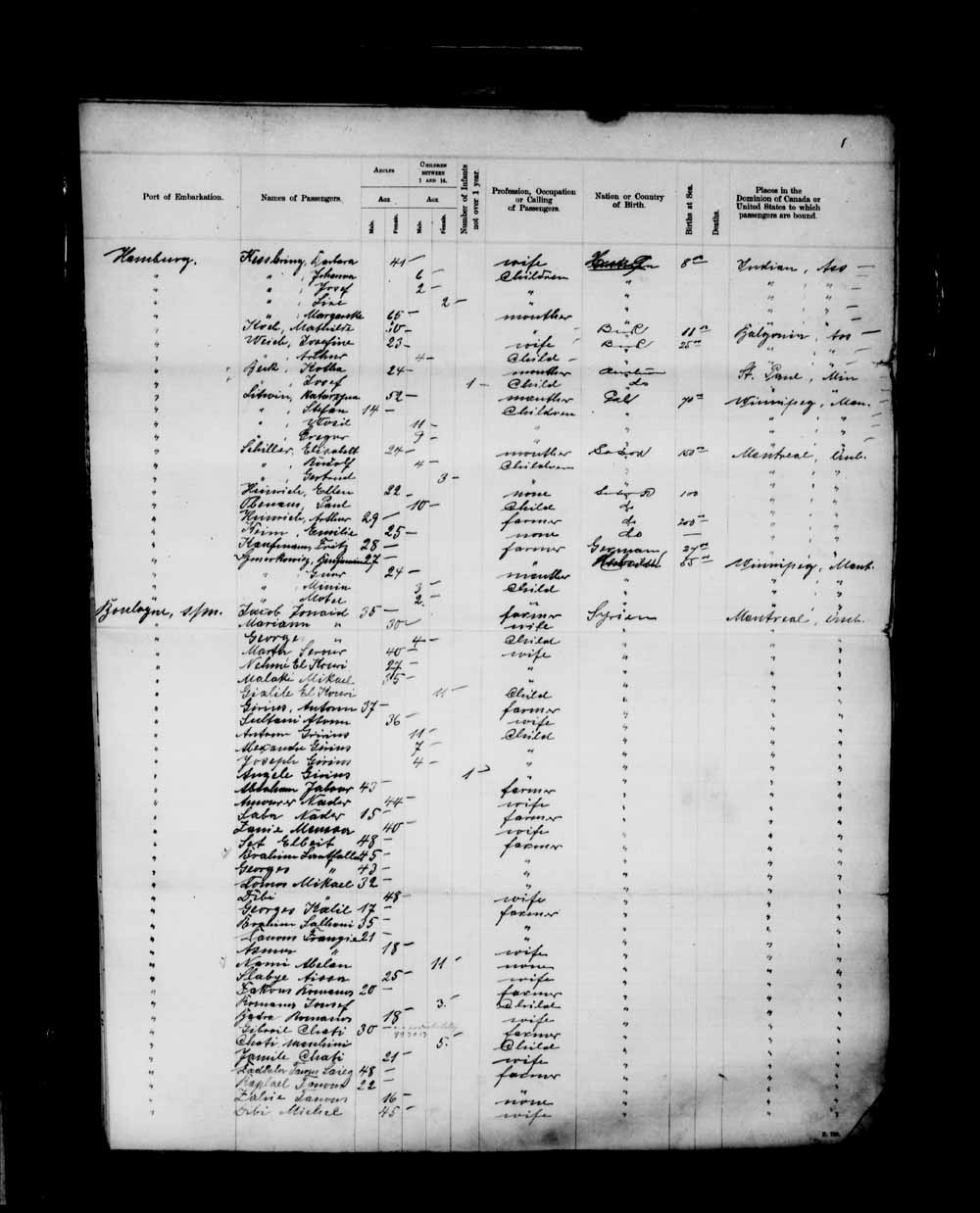 Digitized page of Passenger Lists for Image No.: e003691365