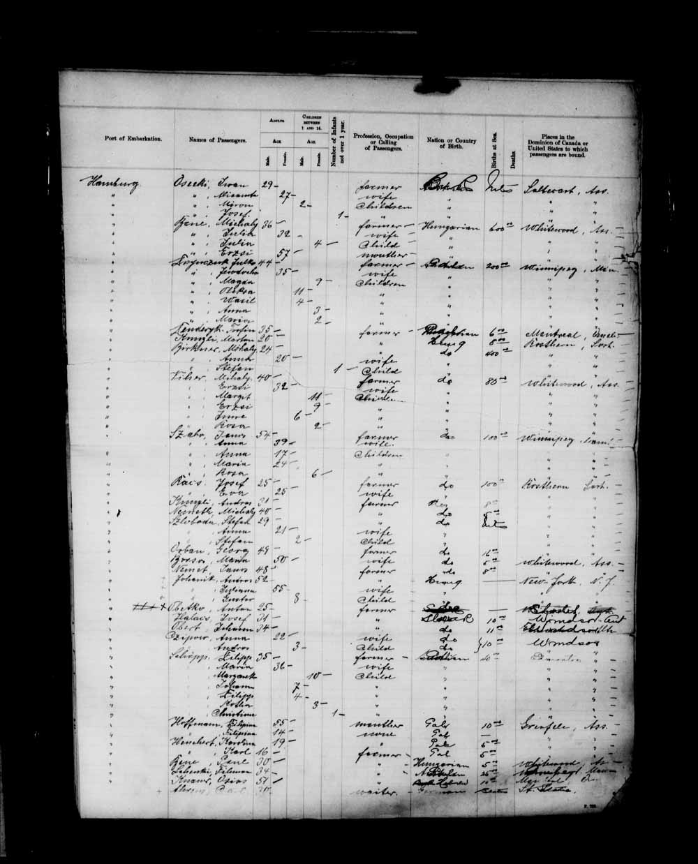 Digitized page of Passenger Lists for Image No.: e003691367