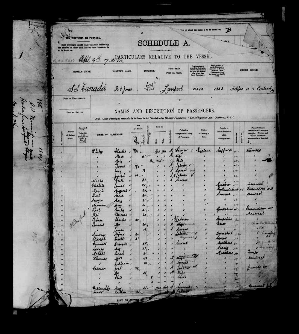 Digitized page of Passenger Lists for Image No.: e003695289