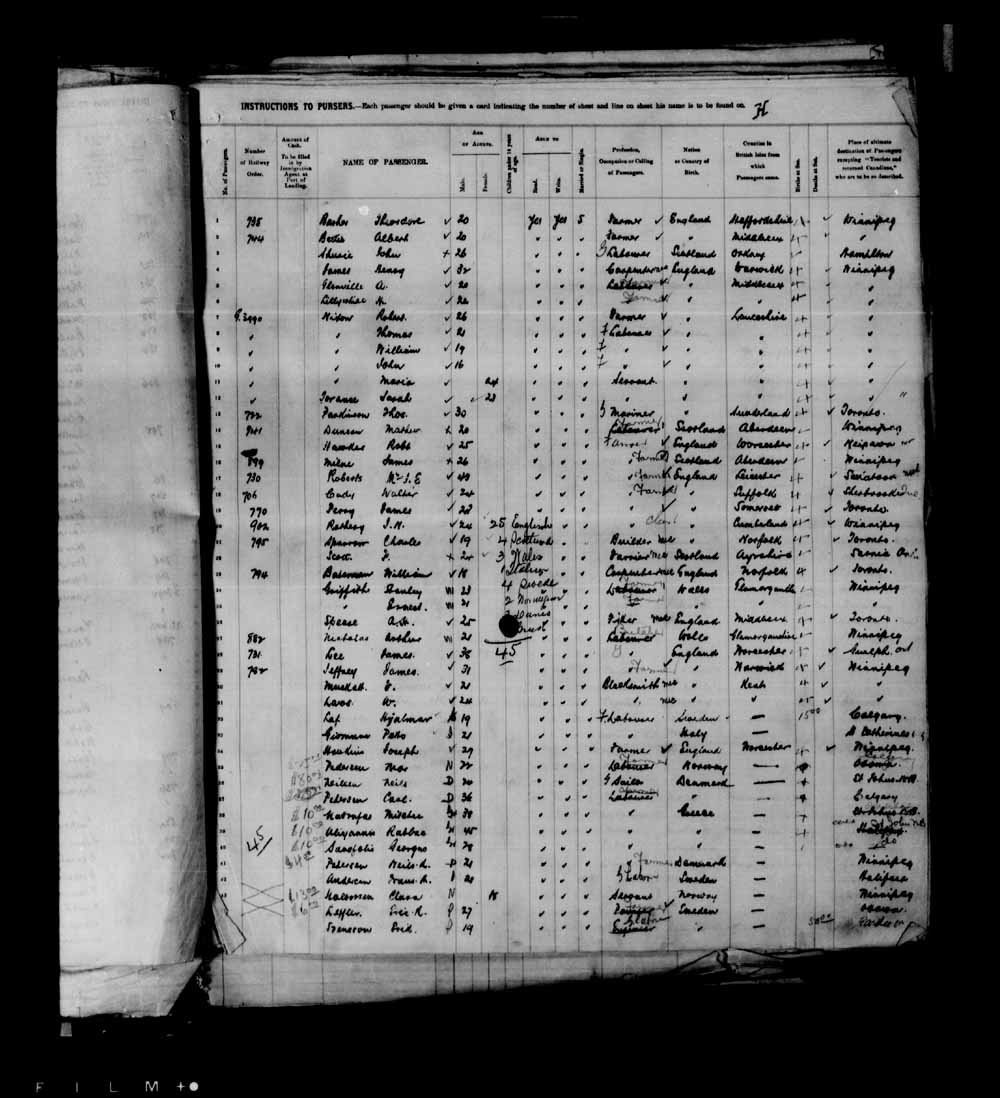 Digitized page of Passenger Lists for Image No.: e003695297