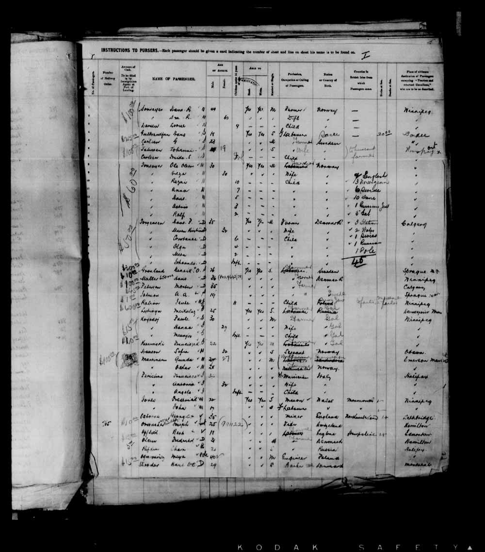 Digitized page of Passenger Lists for Image No.: e003695298