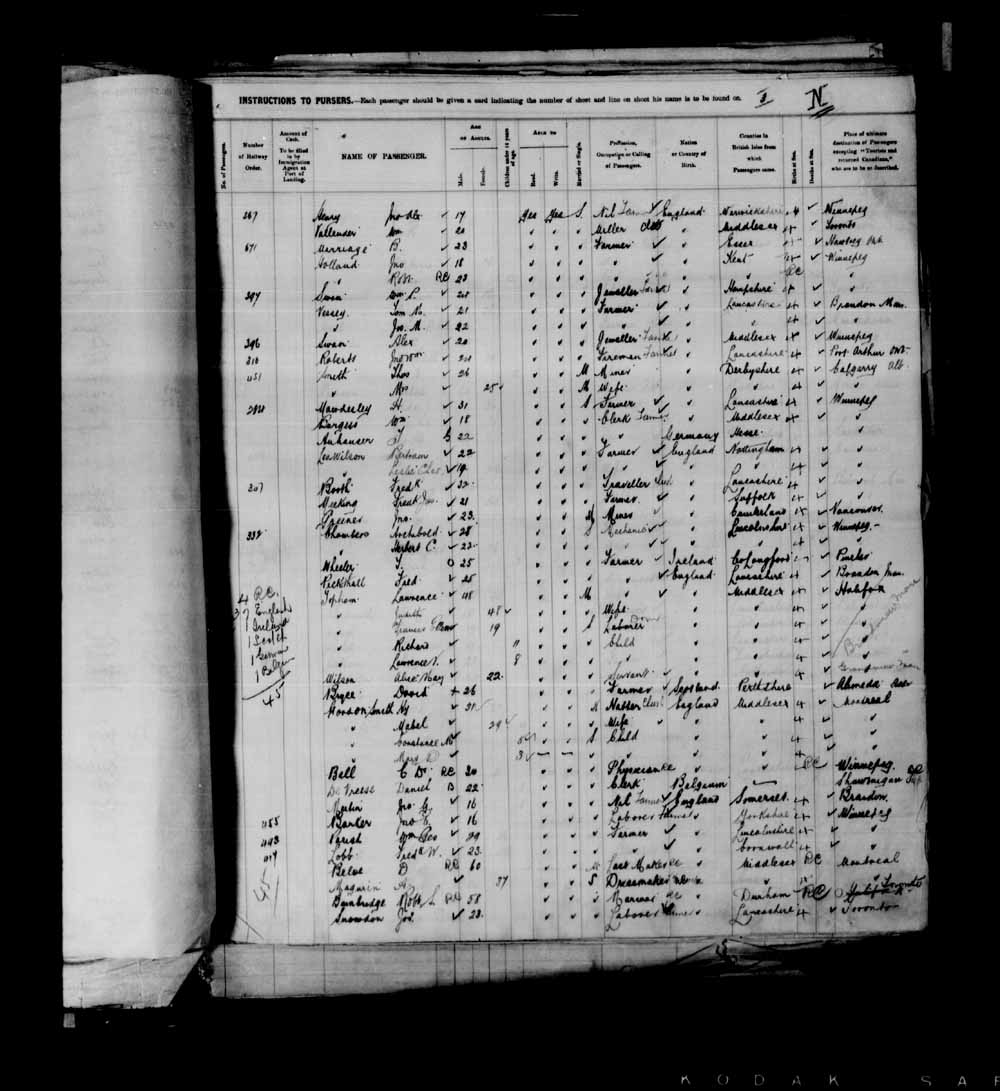 Digitized page of Passenger Lists for Image No.: e003695303