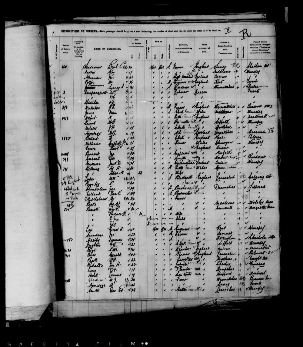 Digitized page of Passenger Lists for Image No.: e003695307