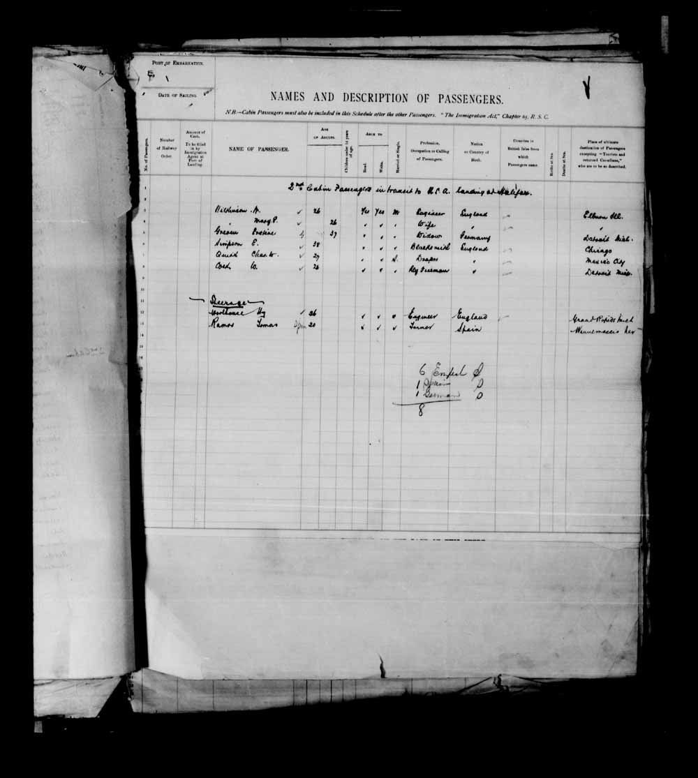 Digitized page of Passenger Lists for Image No.: e003695314