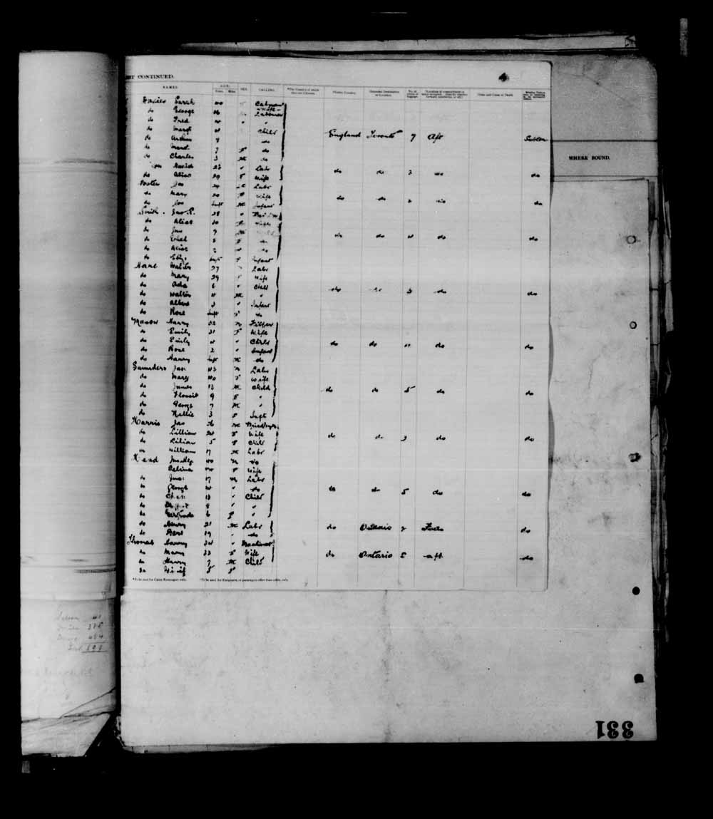 Digitized page of Passenger Lists for Image No.: e003695318