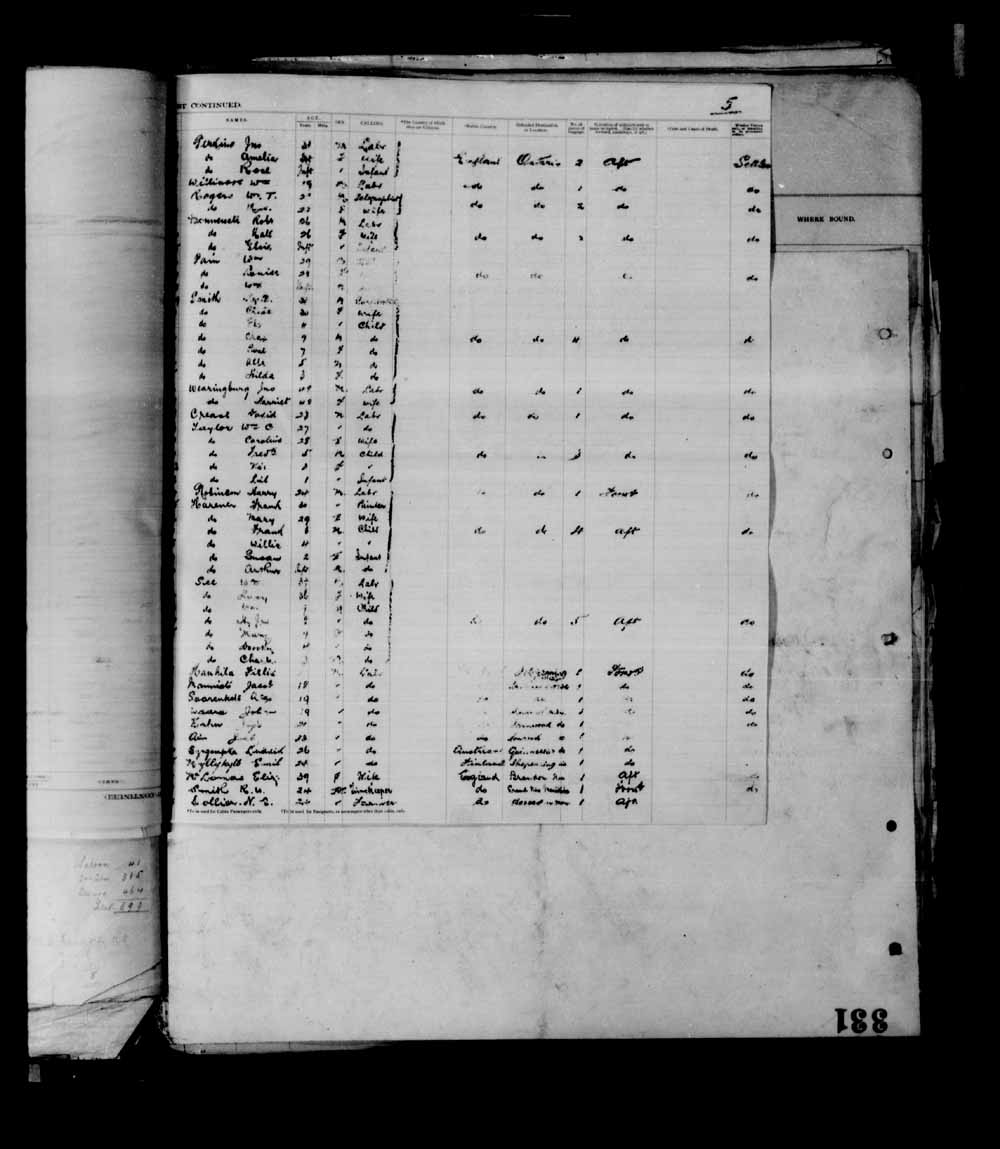 Digitized page of Passenger Lists for Image No.: e003695319