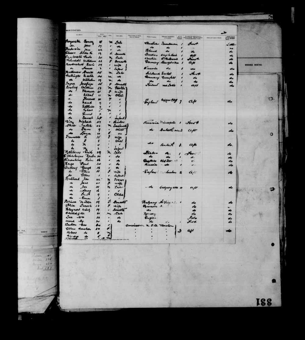 Digitized page of Passenger Lists for Image No.: e003695321