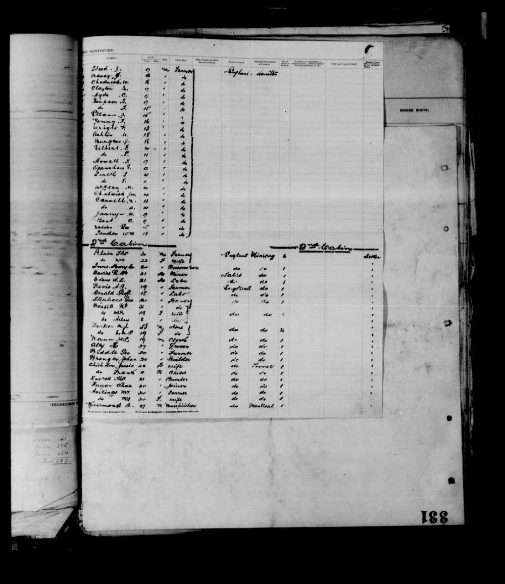 Digitized page of Passenger Lists for Image No.: e003695323