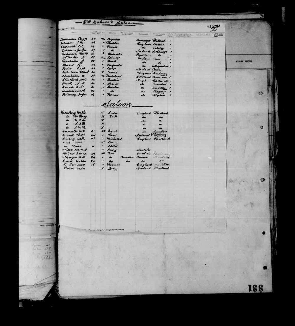 Digitized page of Passenger Lists for Image No.: e003695324