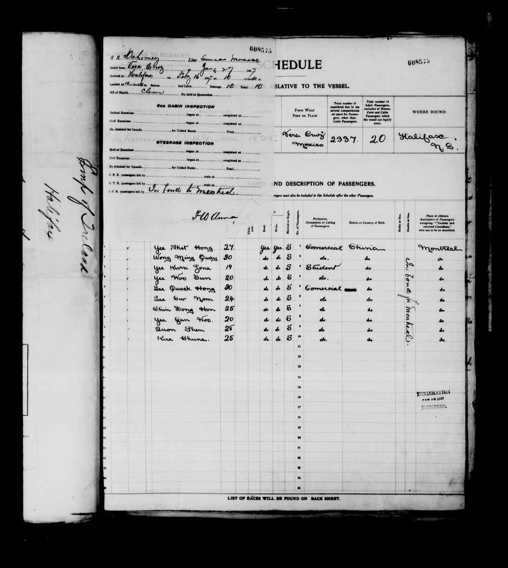 Digitized page of Quebec Passenger Lists for Image No.: e003698439