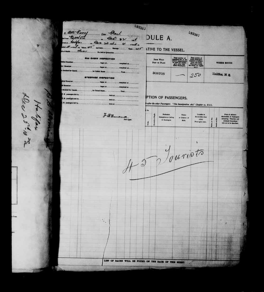 Digitized page of Passenger Lists for Image No.: e003698592