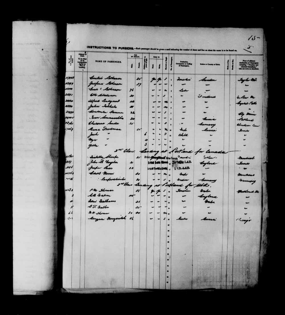 Digitized page of Passenger Lists for Image No.: e003698593