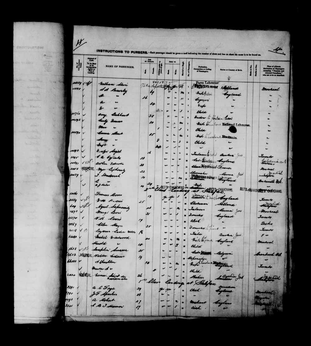 Digitized page of Passenger Lists for Image No.: e003698604