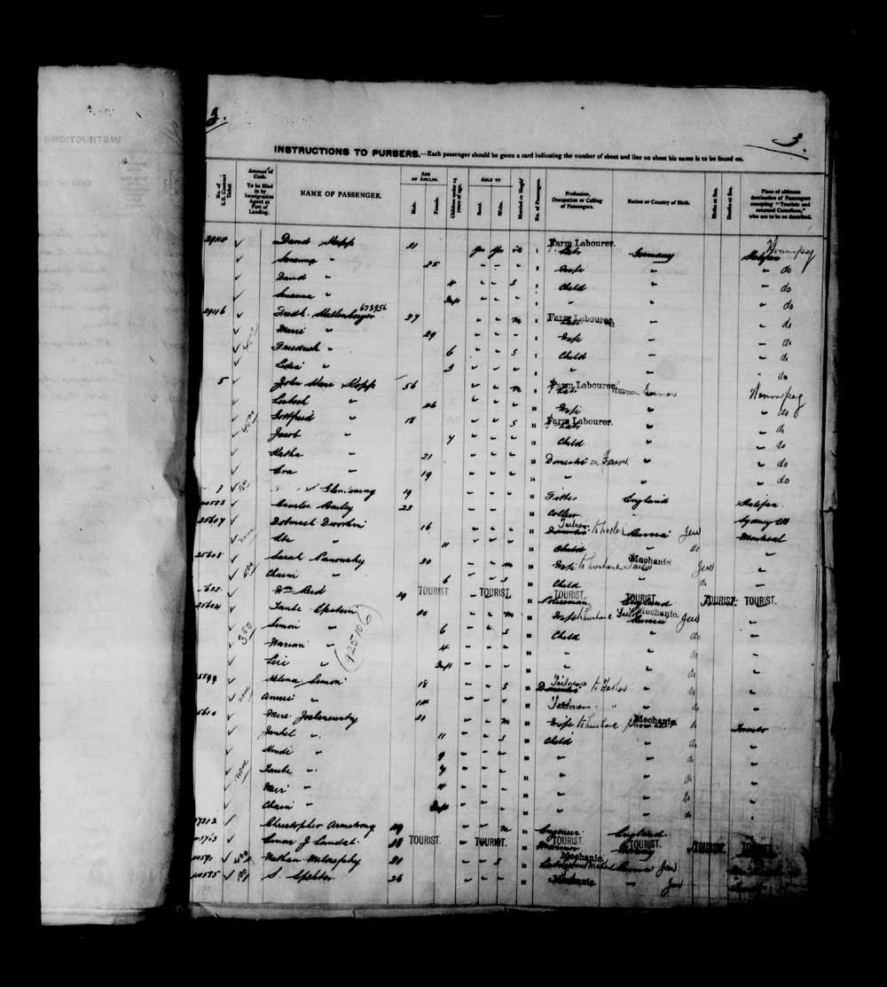 Digitized page of Passenger Lists for Image No.: e003698605