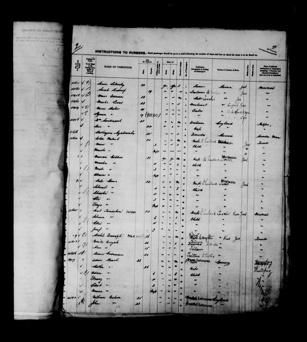 Digitized page of Passenger Lists for Image No.: e003698606