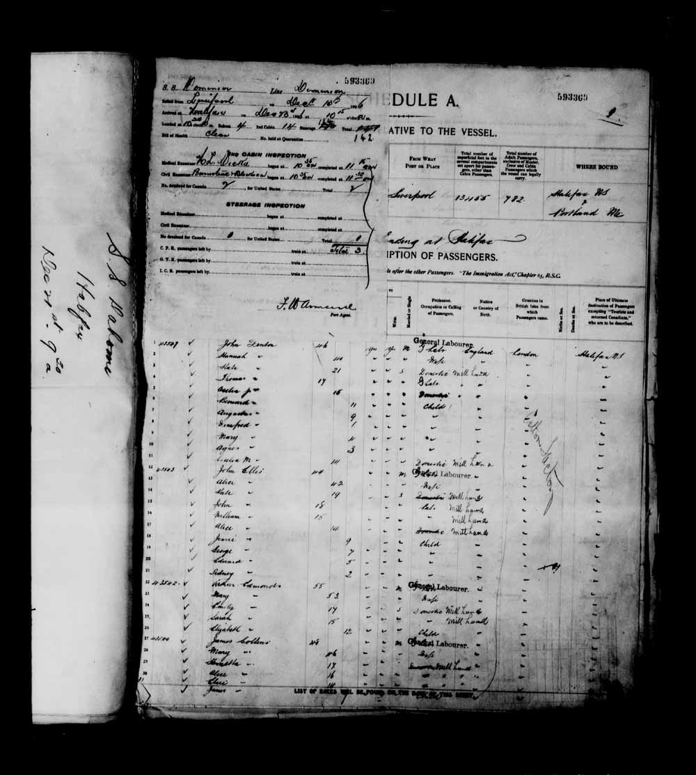 Digitized page of Passenger Lists for Image No.: e003698607