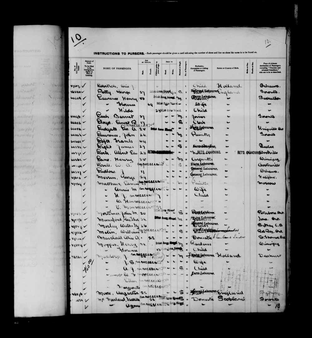 Digitized page of Quebec Passenger Lists for Image No.: e003699954