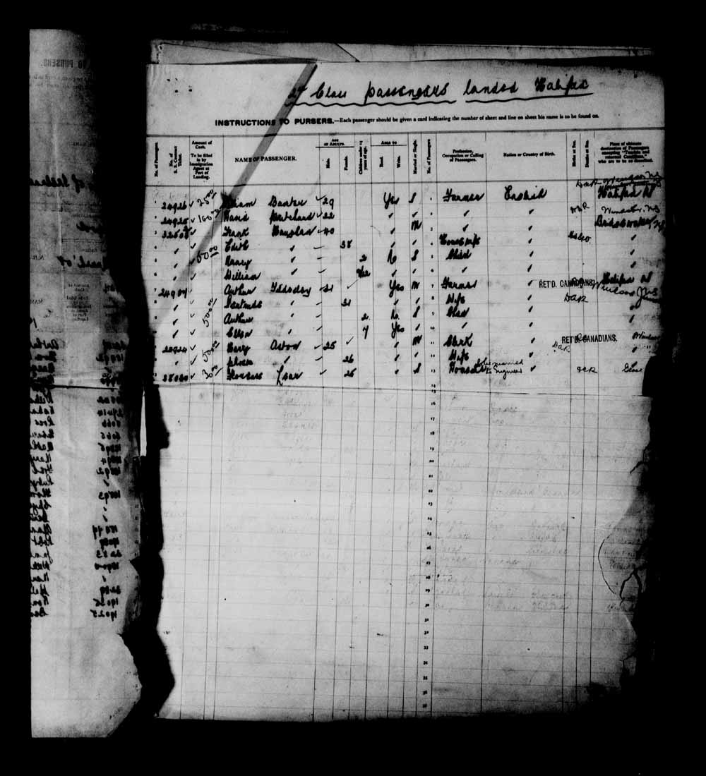 Digitized page of Quebec Passenger Lists for Image No.: e003700592