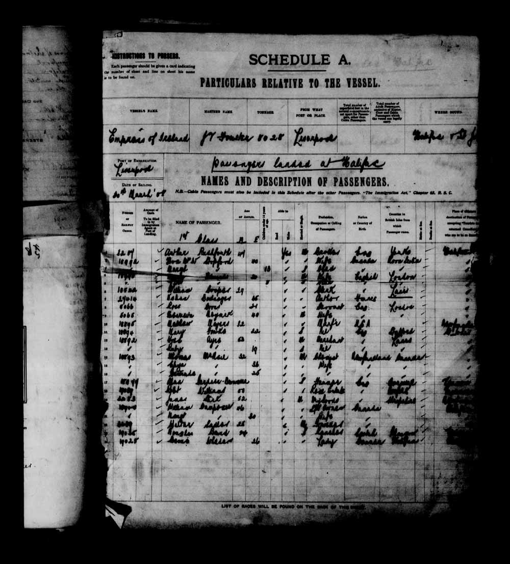 Digitized page of Quebec Passenger Lists for Image No.: e003700593