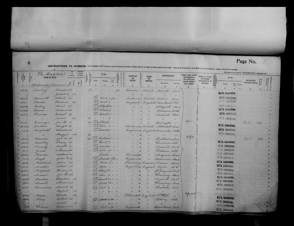 Digitized page of Passenger Lists for Image No.: e006070661