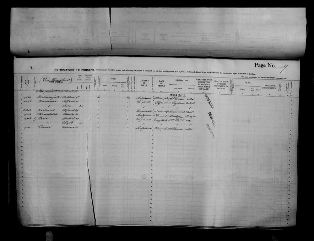 Digitized page of Passenger Lists for Image No.: e006070667