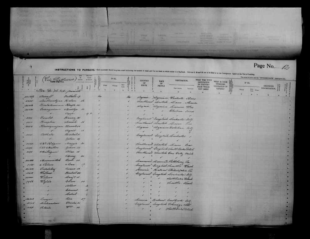 Digitized page of Passenger Lists for Image No.: e006070672