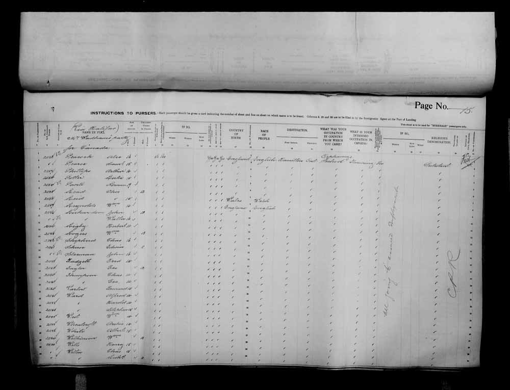 Digitized page of Passenger Lists for Image No.: e006070675