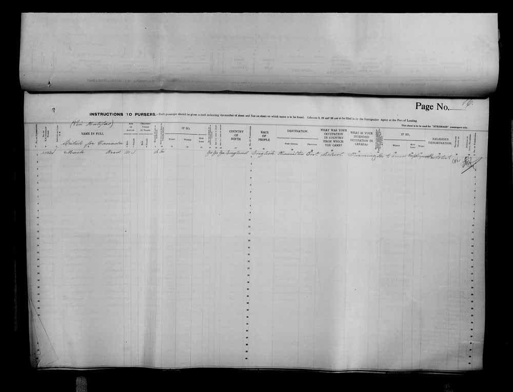 Digitized page of Passenger Lists for Image No.: e006070676