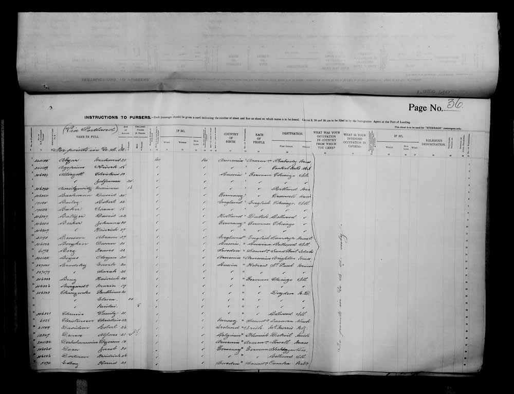 Digitized page of Passenger Lists for Image No.: e006070696