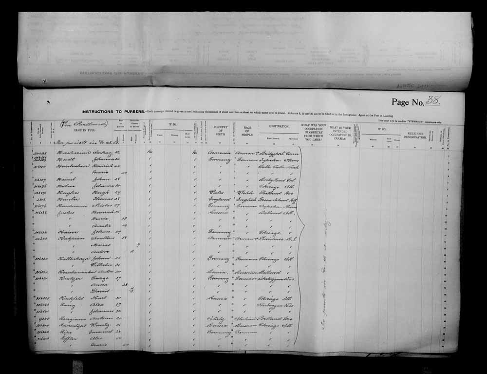 Digitized page of Passenger Lists for Image No.: e006070698