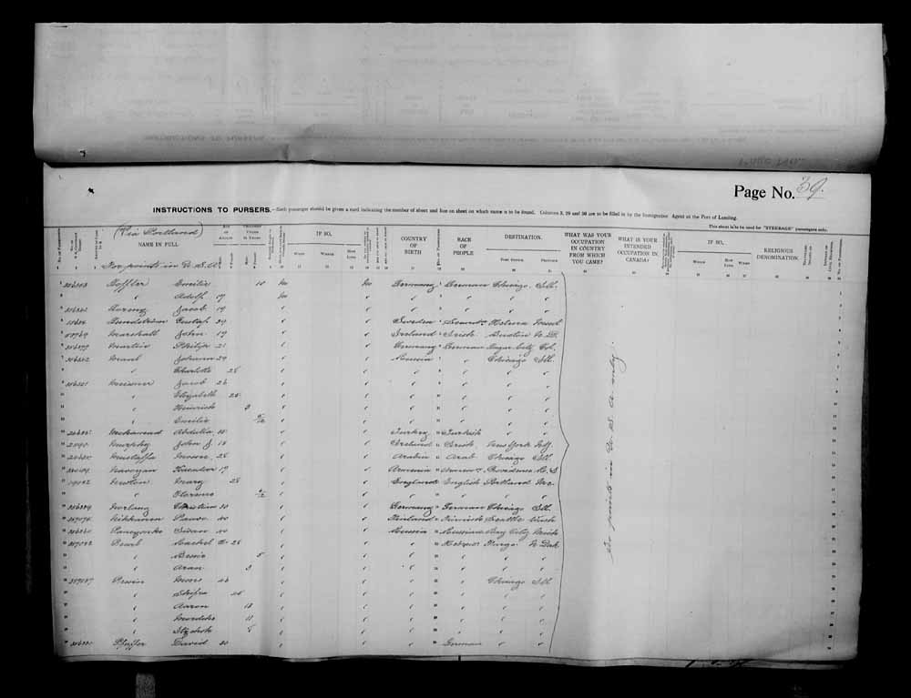 Digitized page of Passenger Lists for Image No.: e006070699