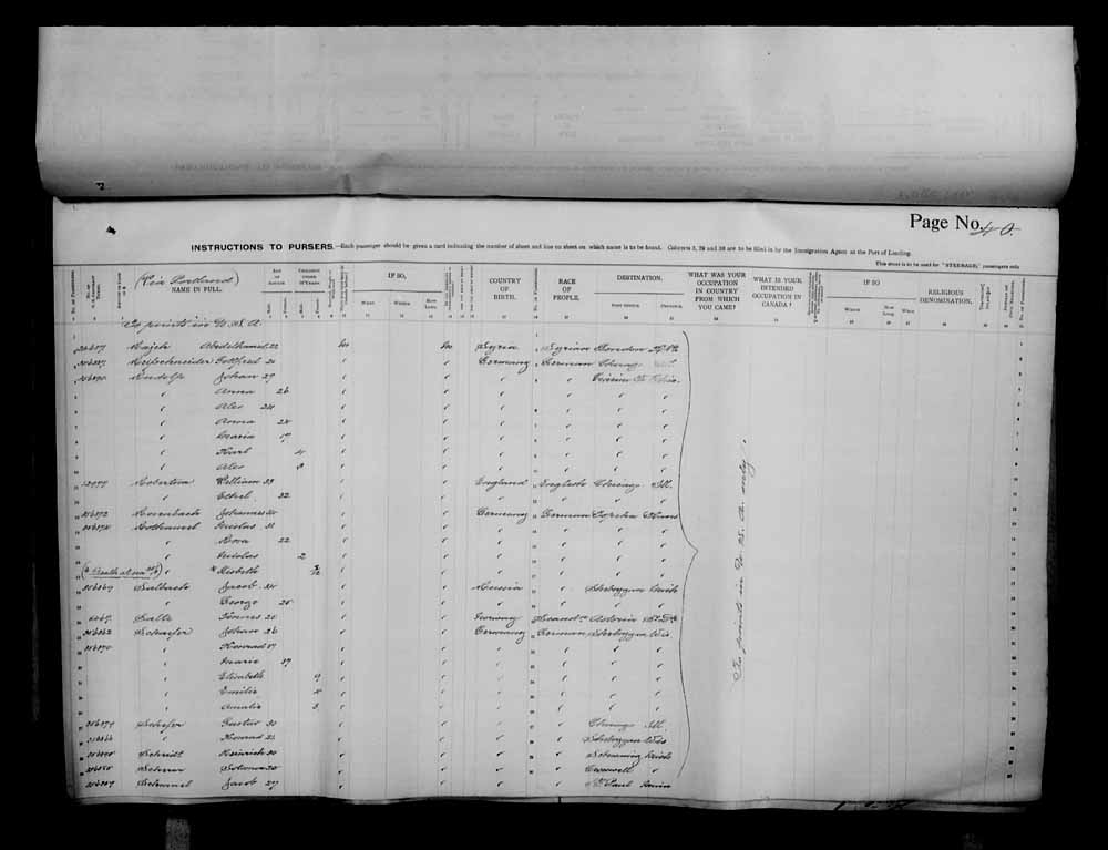 Digitized page of Passenger Lists for Image No.: e006070700
