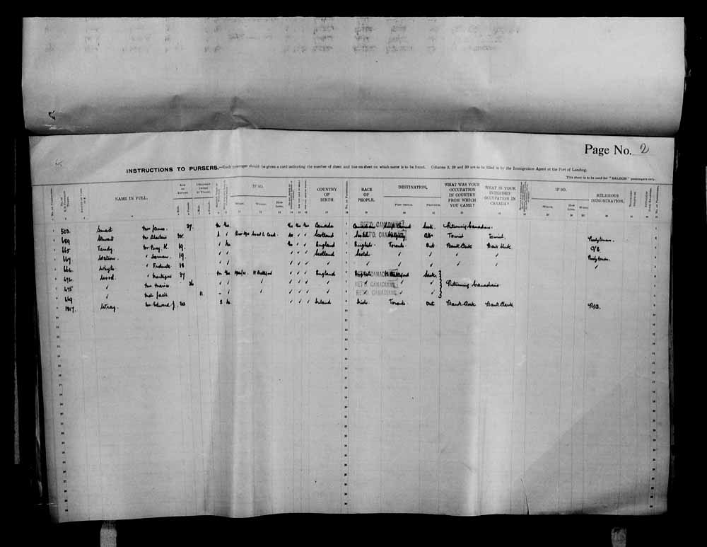Digitized page of Passenger Lists for Image No.: e006070704