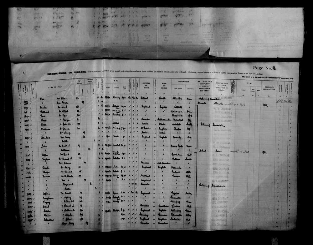 Digitized page of Passenger Lists for Image No.: e006070707