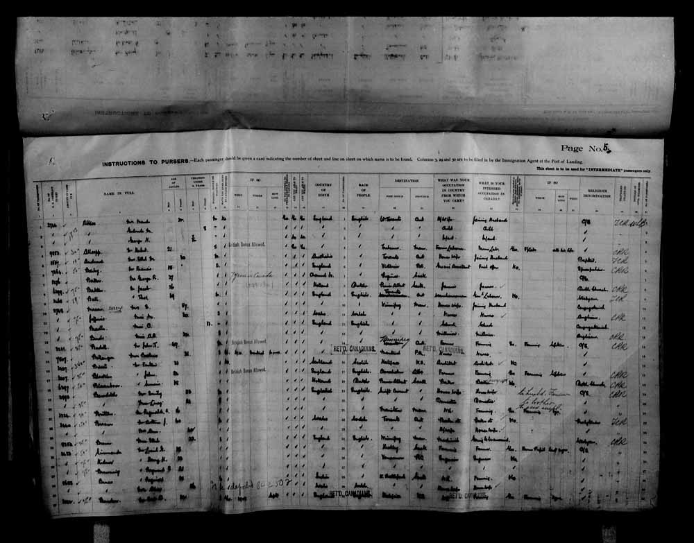 Digitized page of Passenger Lists for Image No.: e006070709