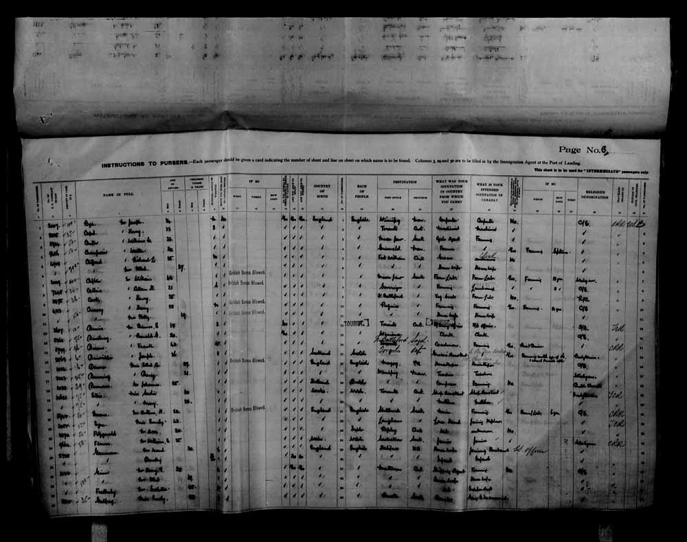 Digitized page of Passenger Lists for Image No.: e006070710