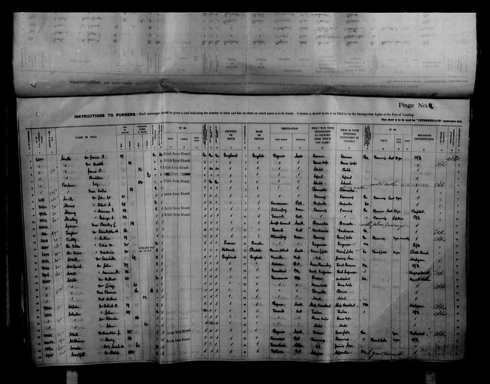 Digitized page of Passenger Lists for Image No.: e006070713