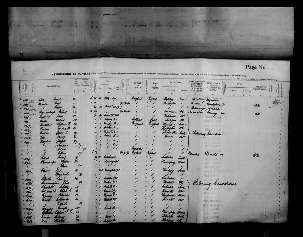 Digitized page of Passenger Lists for Image No.: e006070716