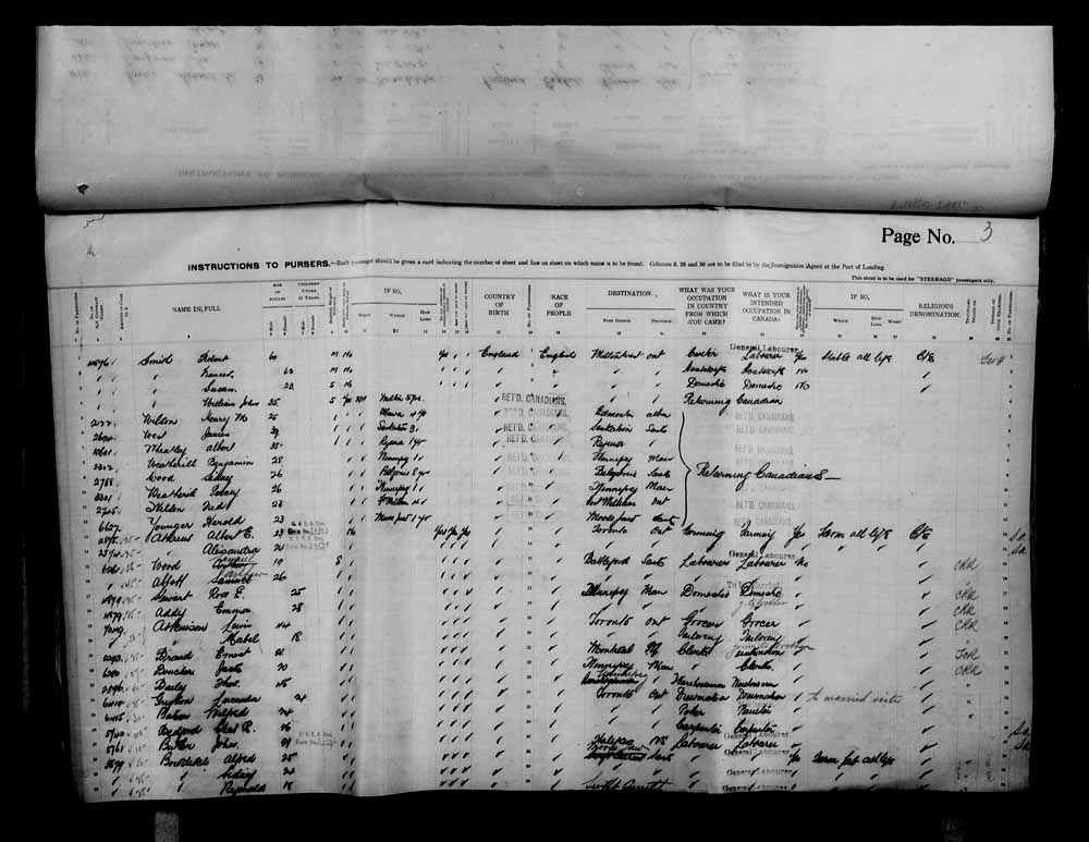 Digitized page of Passenger Lists for Image No.: e006070718