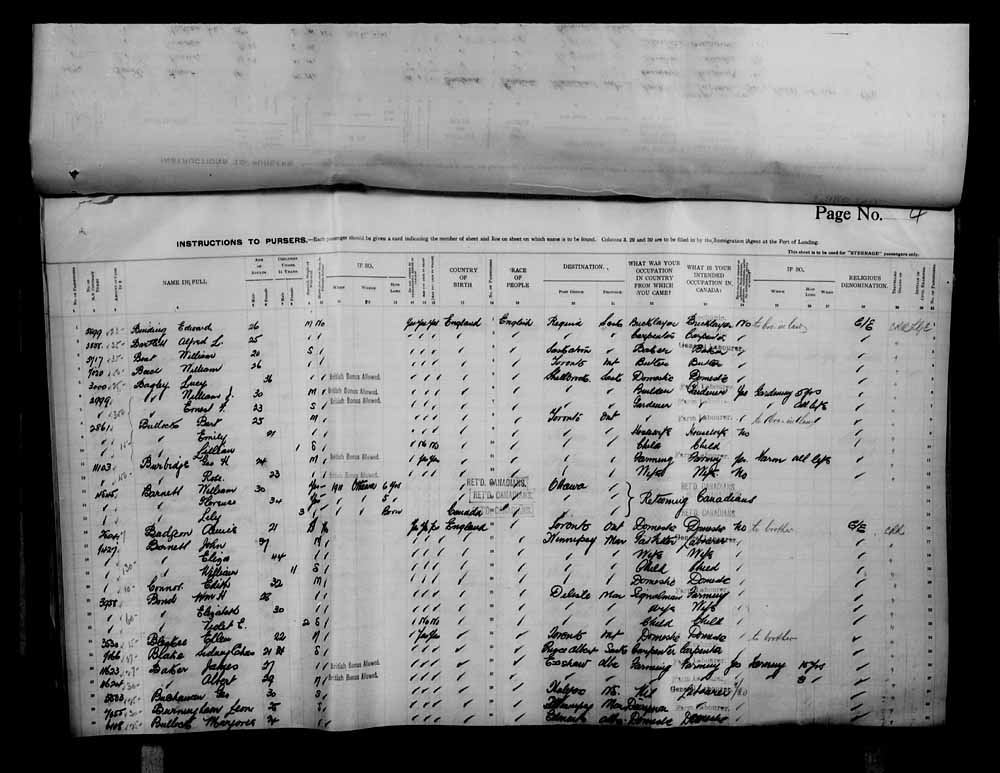 Digitized page of Passenger Lists for Image No.: e006070719