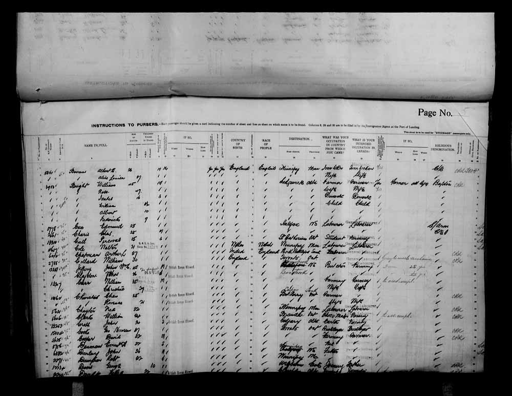 Digitized page of Passenger Lists for Image No.: e006070720