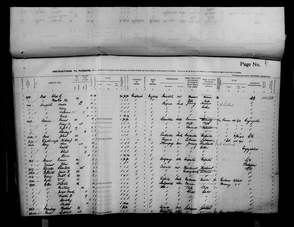 Digitized page of Passenger Lists for Image No.: e006070721