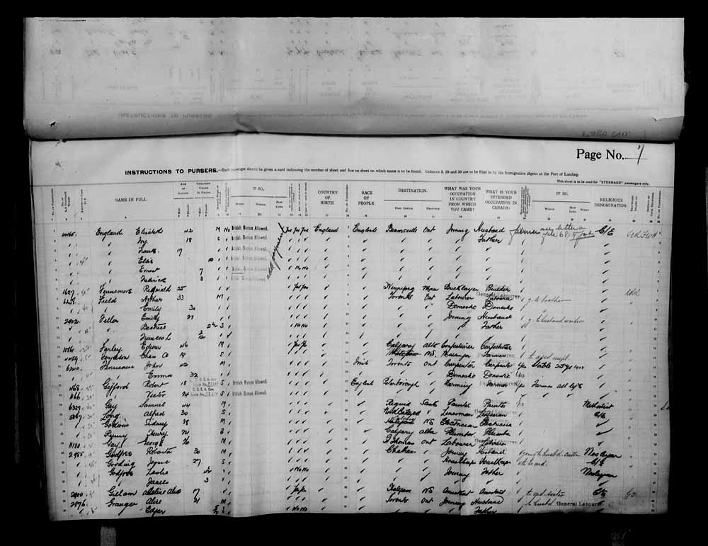 Digitized page of Passenger Lists for Image No.: e006070722