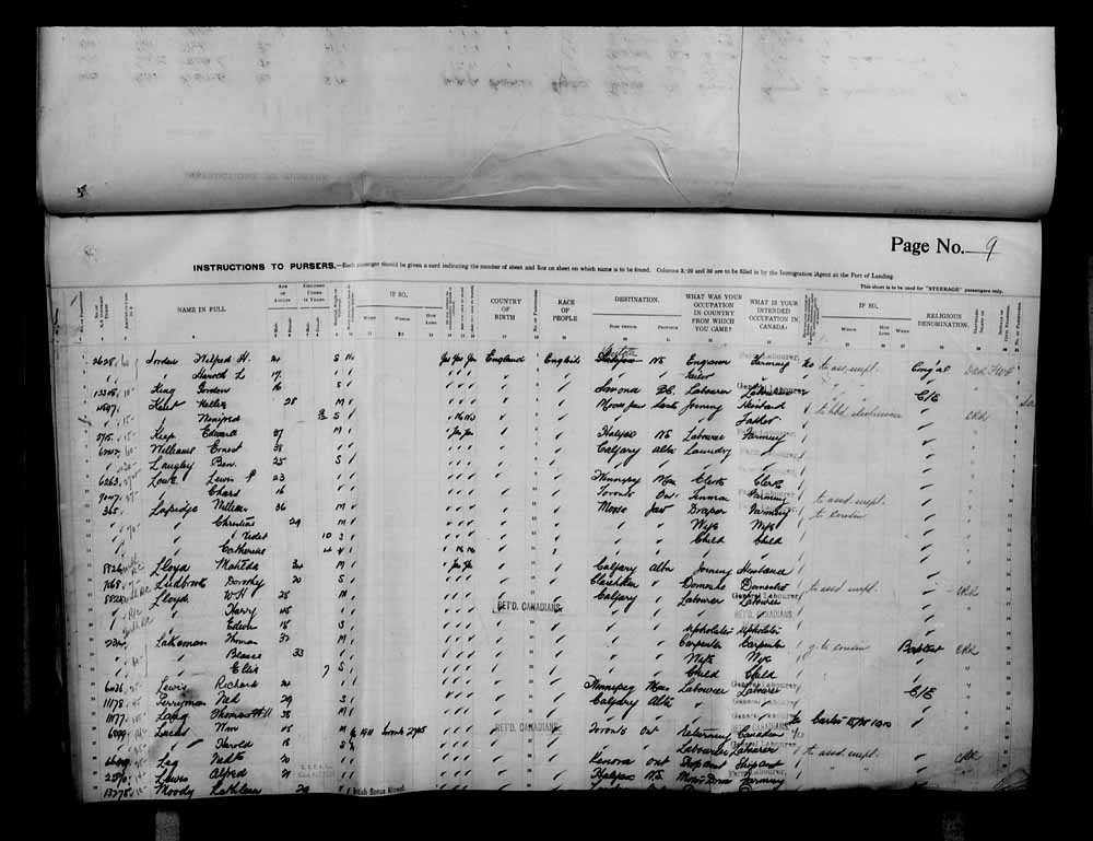 Digitized page of Passenger Lists for Image No.: e006070724