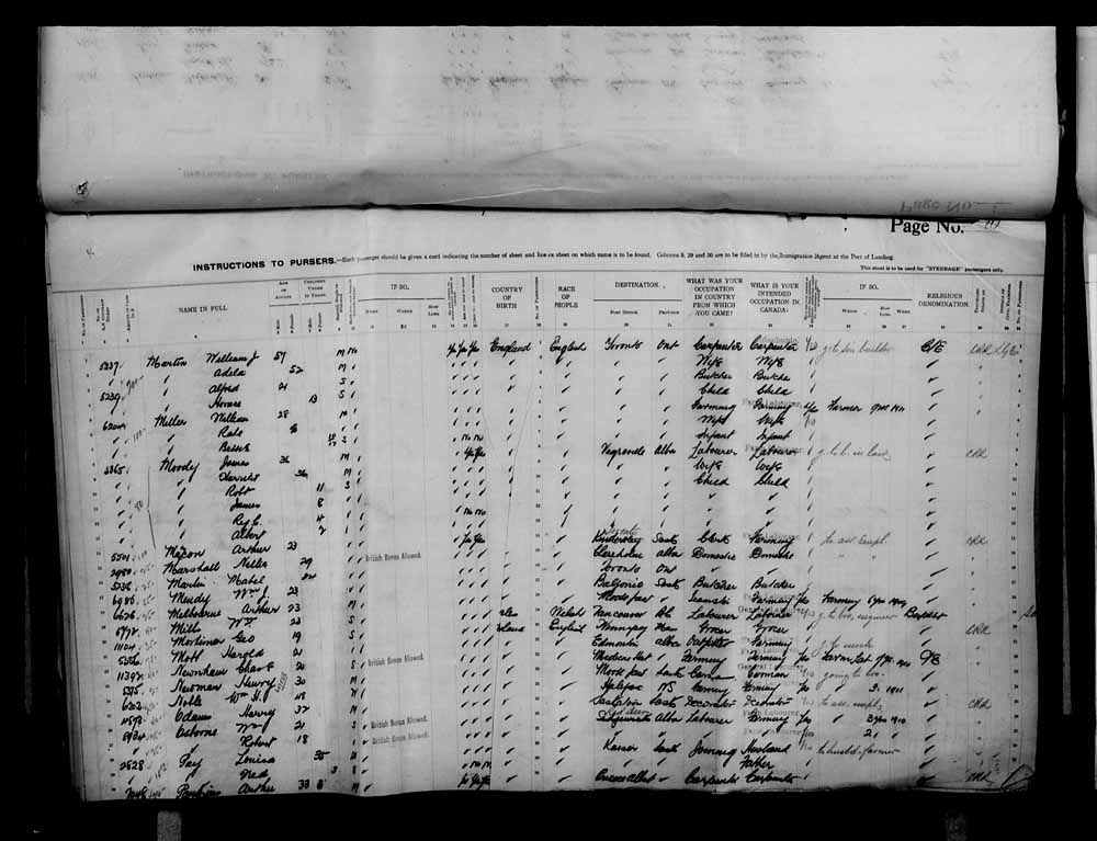 Digitized page of Passenger Lists for Image No.: e006070725