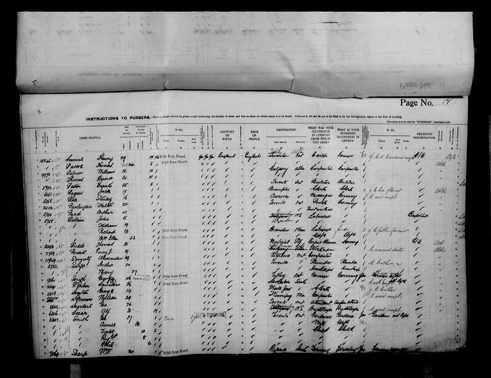 Digitized page of Passenger Lists for Image No.: e006070727