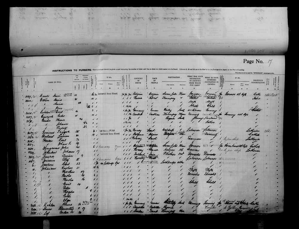 Digitized page of Passenger Lists for Image No.: e006070732
