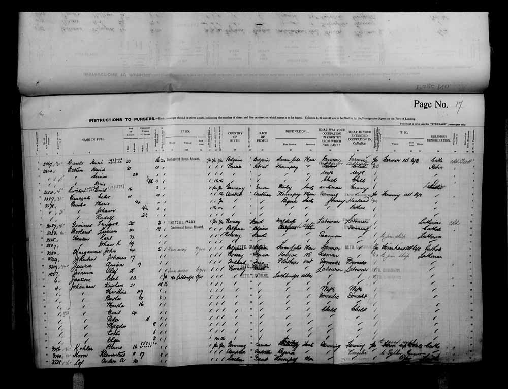 Digitized page of Passenger Lists for Image No.: e006070733