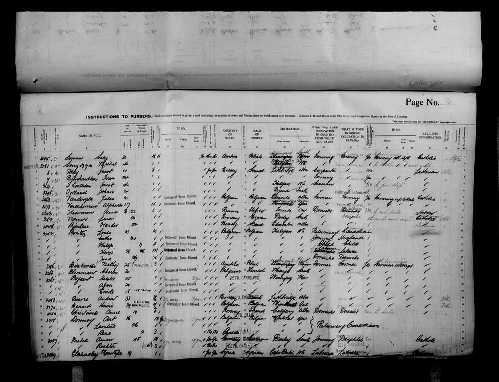 Digitized page of Passenger Lists for Image No.: e006070736