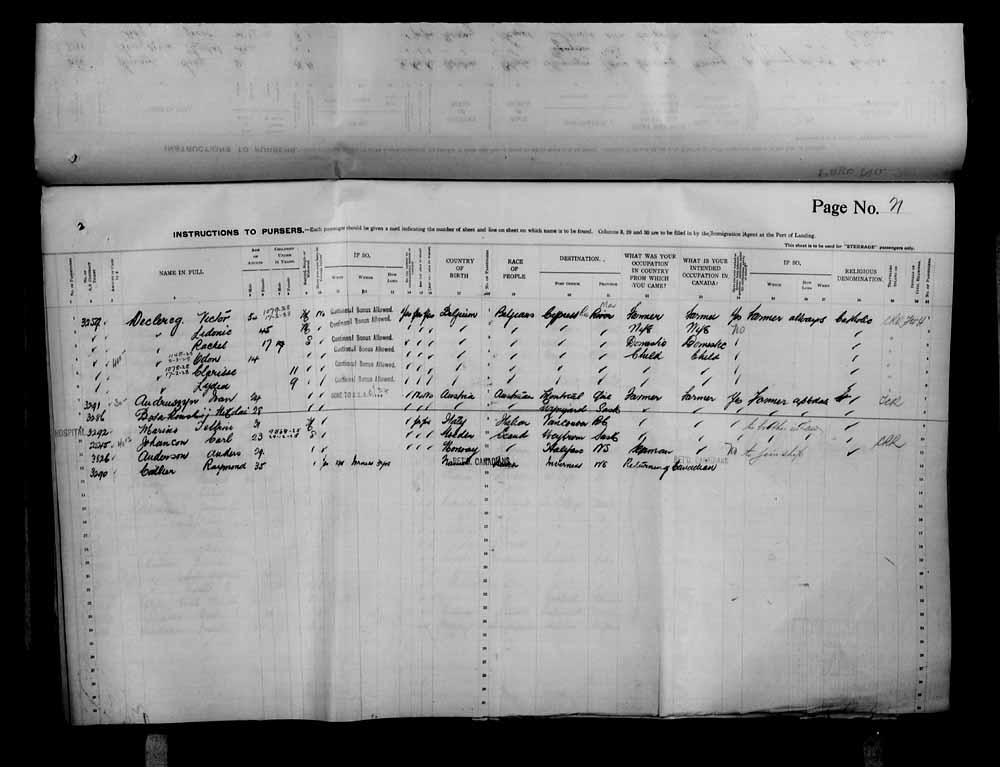 Digitized page of Passenger Lists for Image No.: e006070737